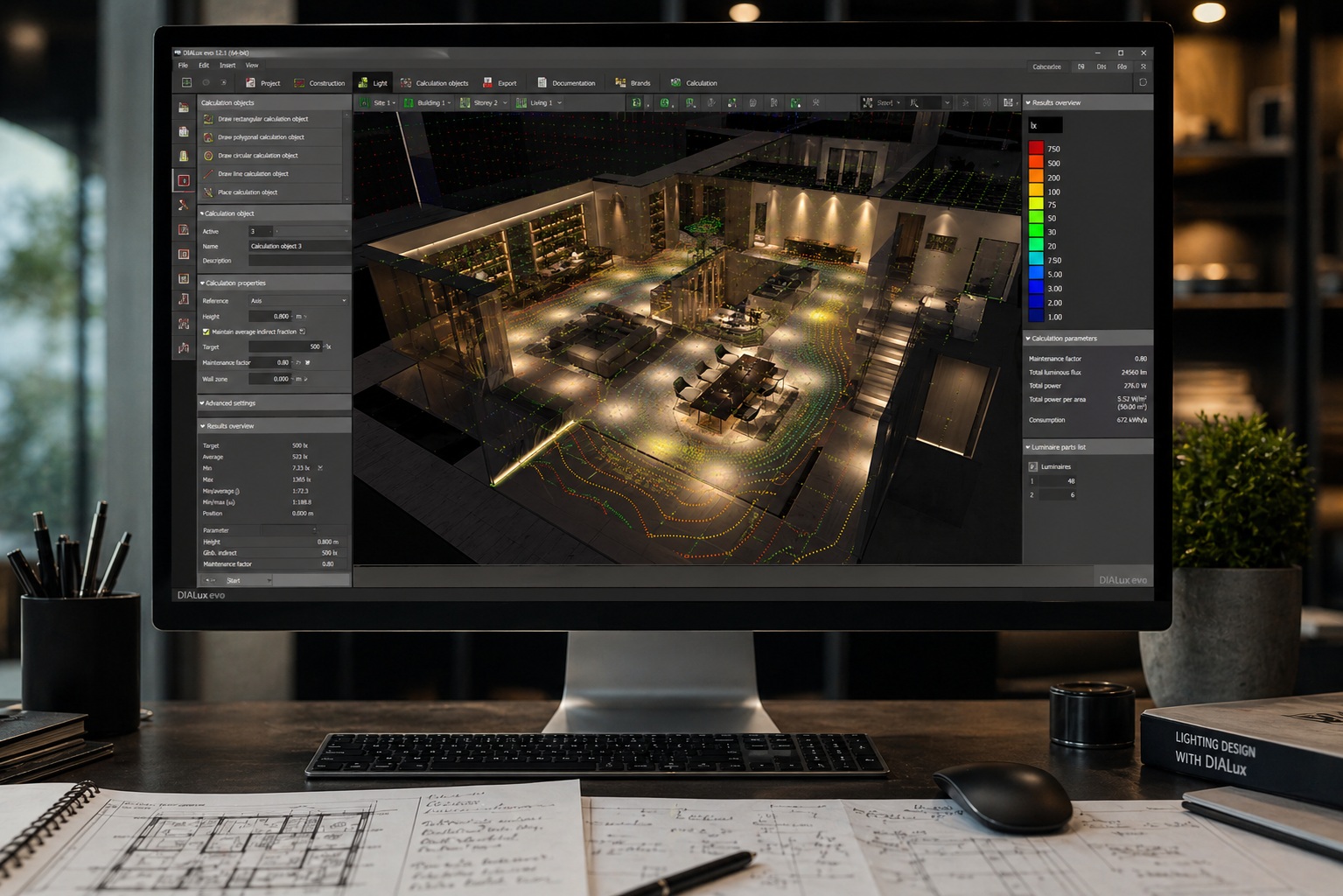 Thiết Kế Chiếu Sáng Nhà Phố Nghệ An 2026: Giải Pháp Chống Chói Toàn Diện 9 Kỹ sư HAT Lighting lên bản vẽ thiết kế chiếu sáng nhà phố Nghệ An bằng phần mềm Dialux 3D.
