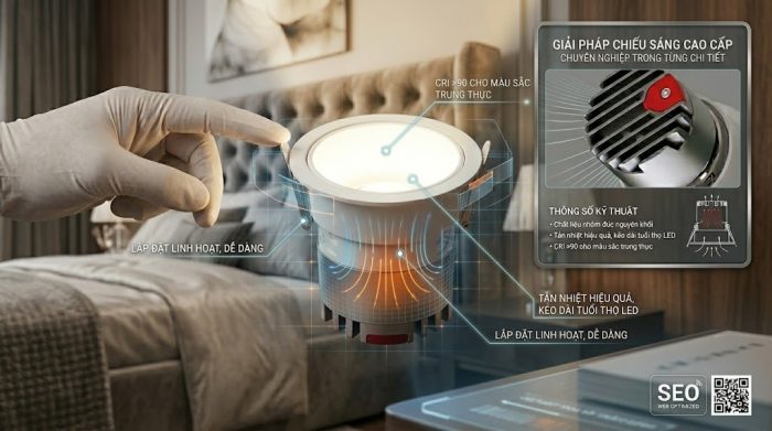 Đèn Spotlight Chống Chói: Giải Pháp Chiếu Sáng Biệt Thự Chuẩn 2026 2 Cấu tạo chi tiết đèn Spotlight chống chói HAT Lighting