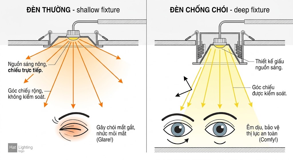 Phân tích chỉ số UGR của đèn downlight chống chói