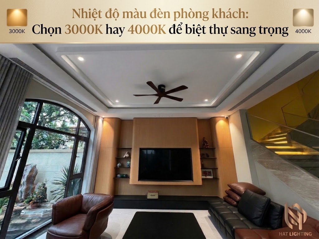 Nhiệt độ màu đèn phòng khách: Chọn 3000K hay 4000K để biệt thự sang trọng, không chói mắt? 1 nhiệt độ màu đèn phòng khách