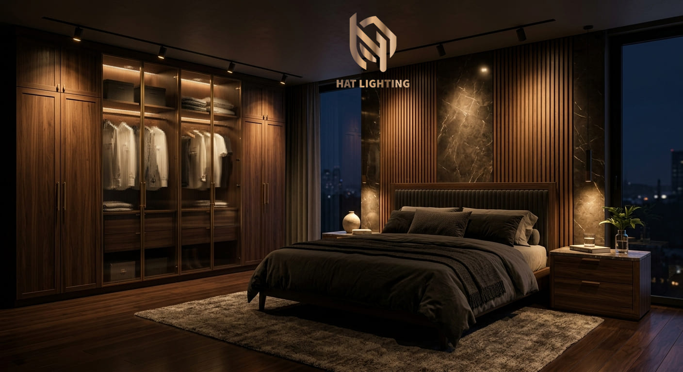 Giải đáp 2026: Lắp đèn spotlight cả nhà có bị tối không? từ HAT Lighting 3 Cách bố trí đèn spotlight phòng ngủ chống chói lóa từ chuyên gia HAT Lighting.