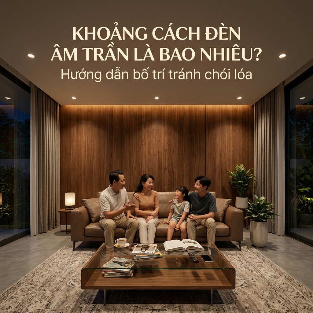 Khoảng cách đèn âm trần là bao nhiêu? Hướng dẫn bố trí chuẩn chuyên gia tránh chói lóa