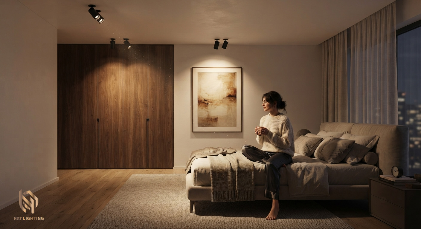 Đèn Âm Trần Thạch Cao Loại Nào Tốt Nhất 2026? | Tư Vấn Từ HAT LIGHTING 3 Cách bố trí đèn âm trần thạch cao phòng ngủ với ánh sáng vàng 3000K.