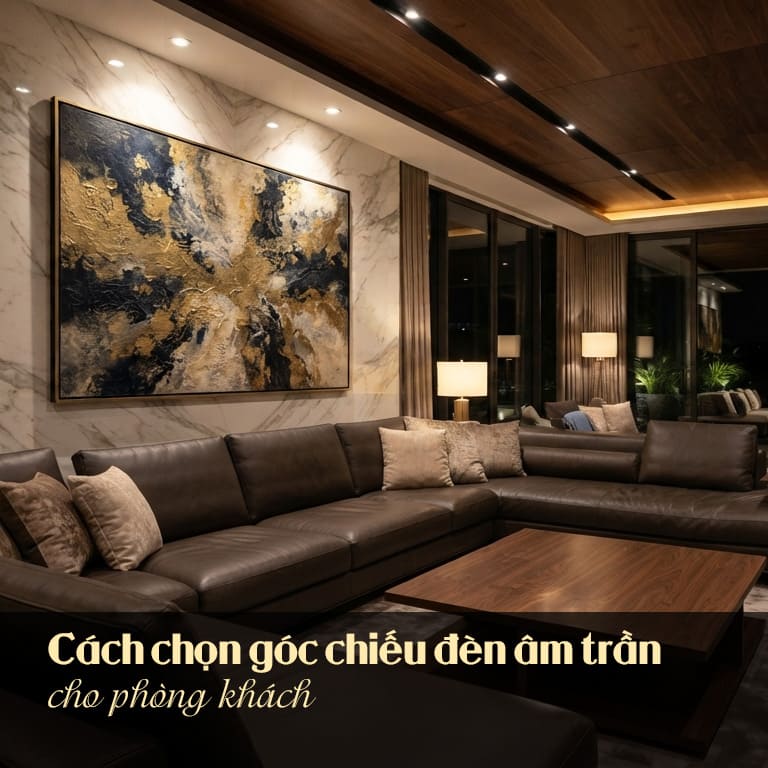 Cách chọn góc chiếu đèn âm trần cho phòng khách biệt thự