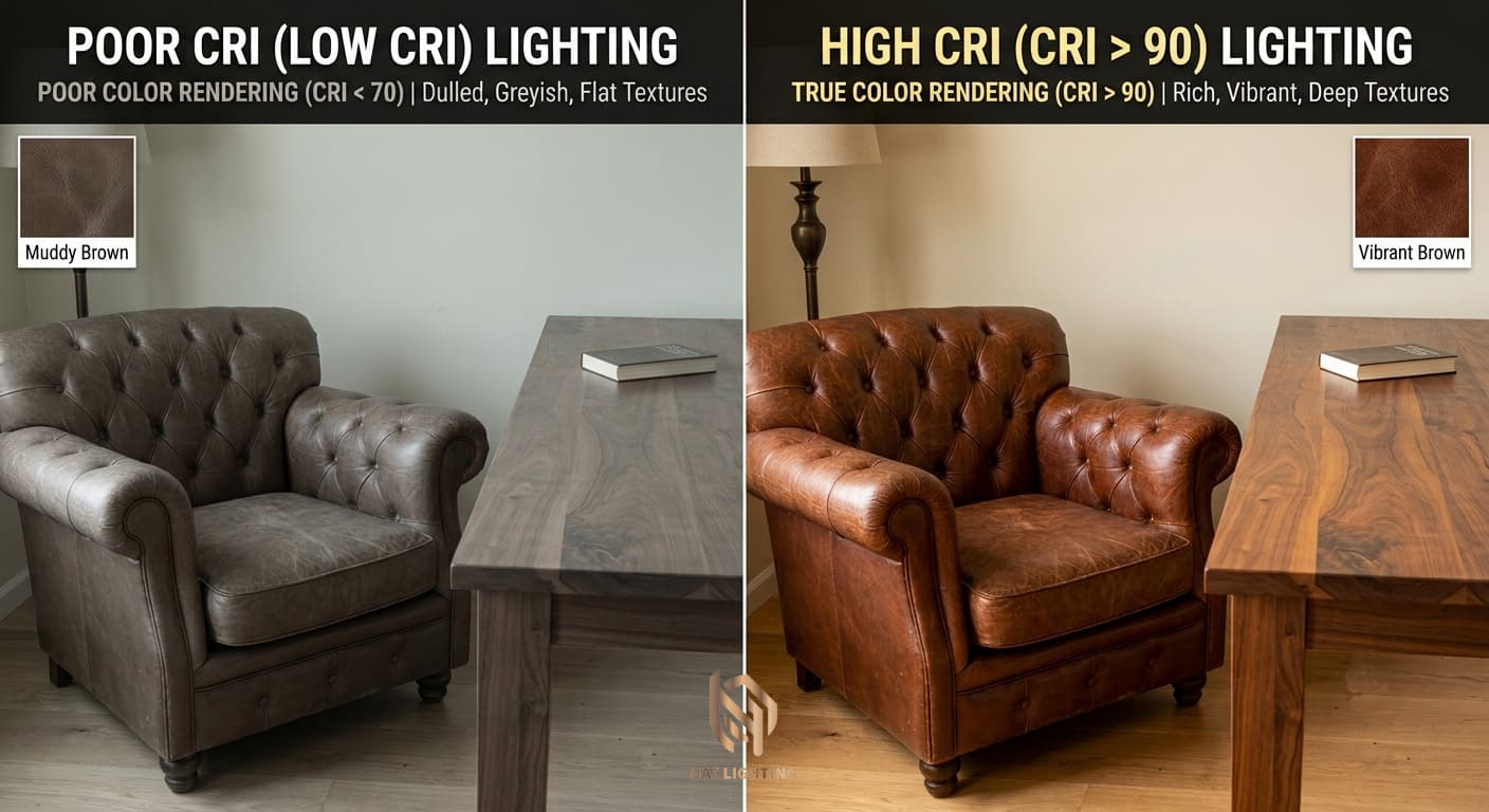 Thiết Kế Chiếu Sáng Trước Hay Sau Thiết Kế Nội Thất? 5 o sánh tầm quan trọng của chỉ số hoàn màu CRI cao trong thiết kế ánh sáng nội thất.