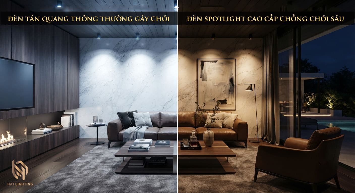 Đèn Spotlight Âm Trần Cao Cấp: Báo Giá & Tư Vấn (Nghệ An, Hà Tĩnh) 2 Lỗi bố trí đèn âm trần giá rẻ gây chói mắt và mất thẩm mỹ nội thất.
