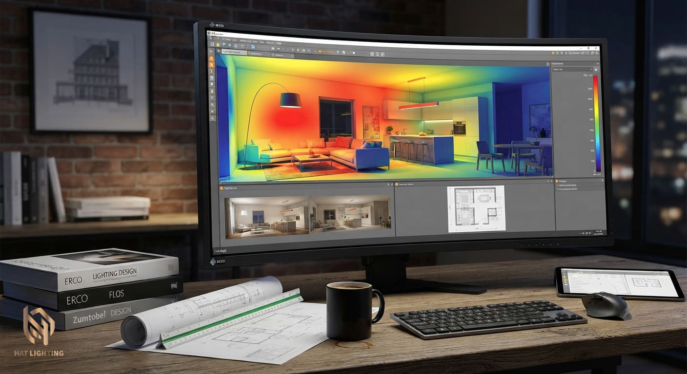 Cách Bố Trí Đèn Âm Trần Phòng Khách Không Chói Mắt, Sang Trọng 6 Chuyên gia mô phỏng 3D thiết kế ánh sáng phòng khách trước khi thi công.