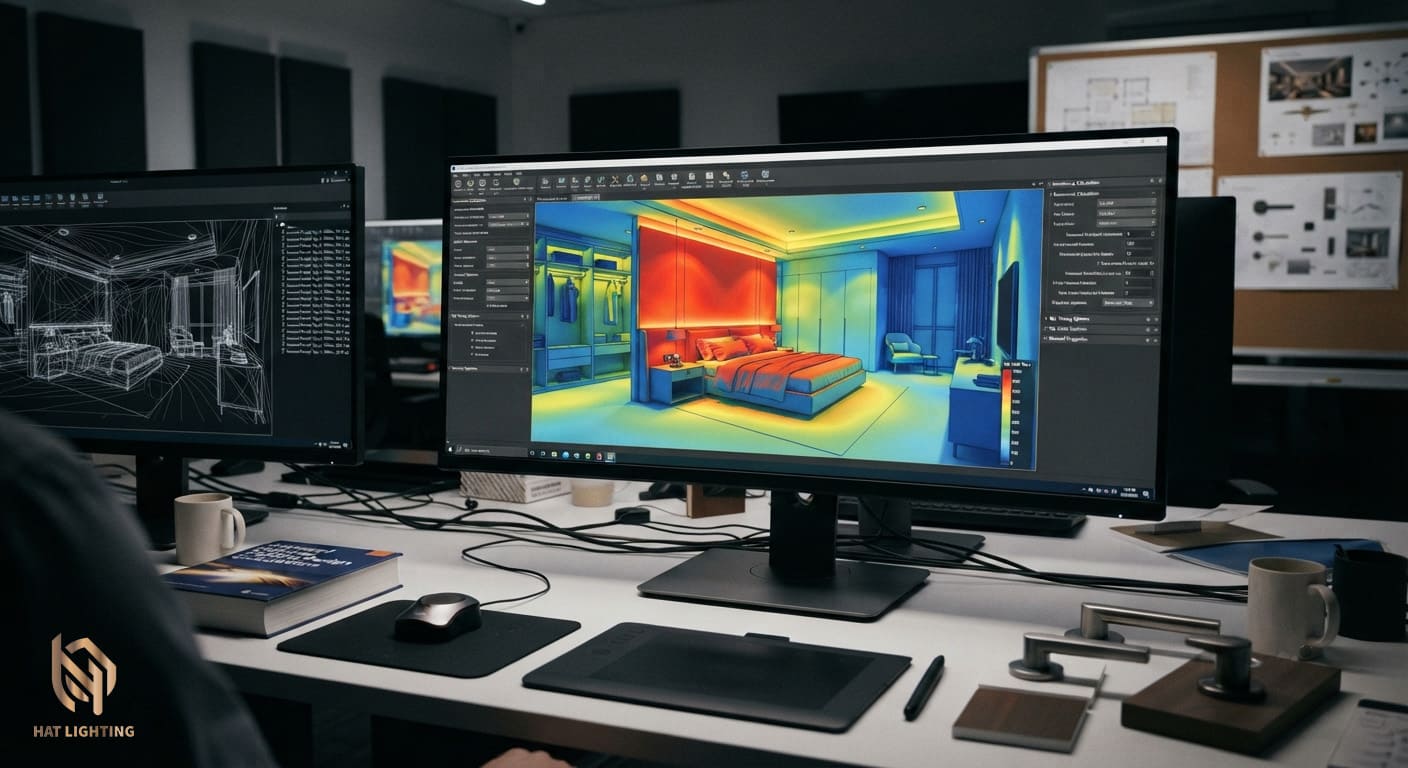 Đèn Âm Trần Chống Chói Nghệ An | Giải Pháp Chiếu Sáng 2026 3 Phần mềm mô phỏng 3D ánh sáng đèn âm trần cho biệt thự tại HAT LIGHTING.