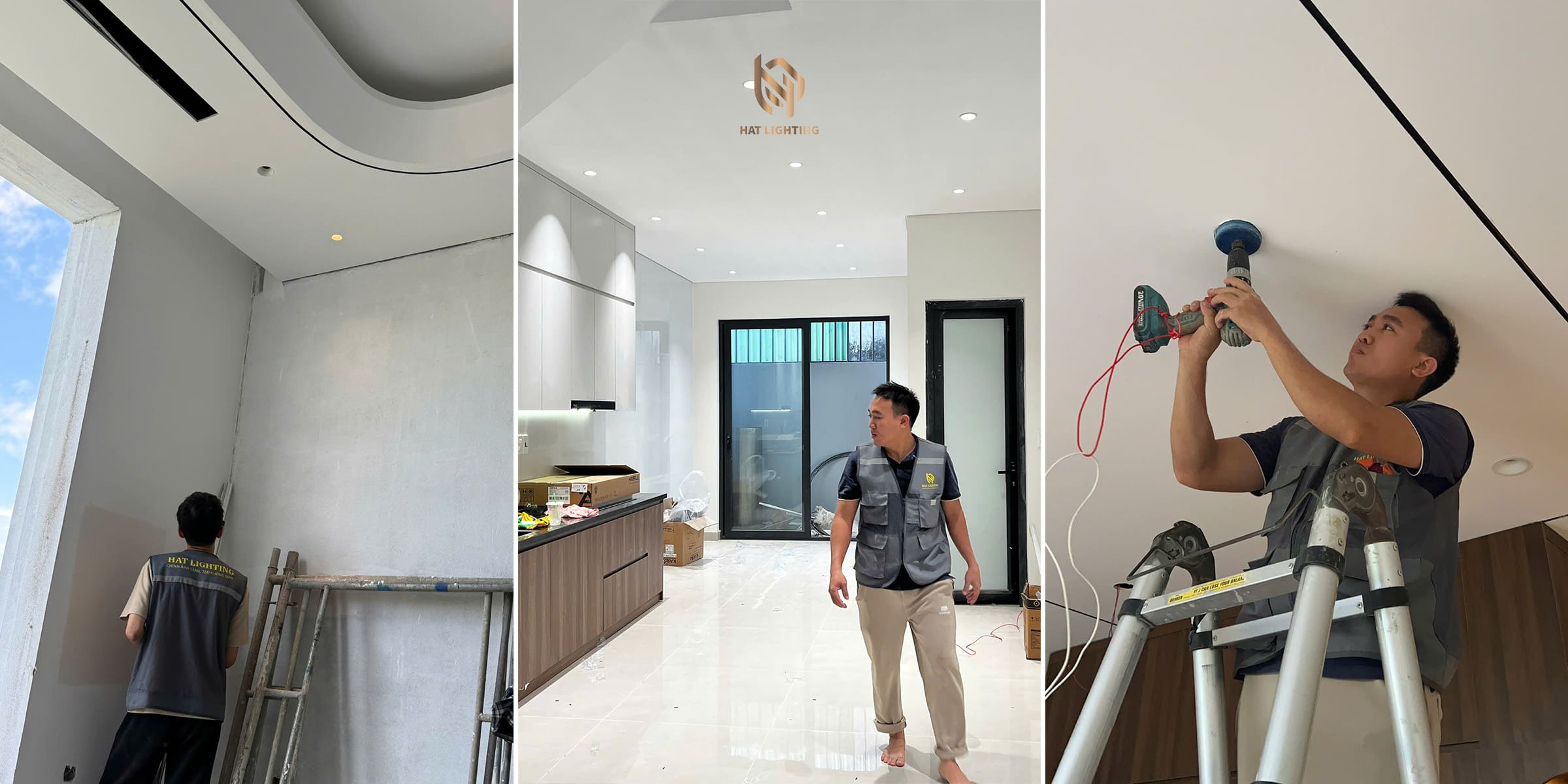 Thiết Kế Chiếu Sáng Nhà Phố Tại Nghệ An & Hà Tĩnh | Chuẩn Đẹp, Chống Chói 5 Đội ngũ kỹ thuật thi công lắp đặt hệ thống đèn chiếu sáng nhà phố thực tế tại Nghệ An.