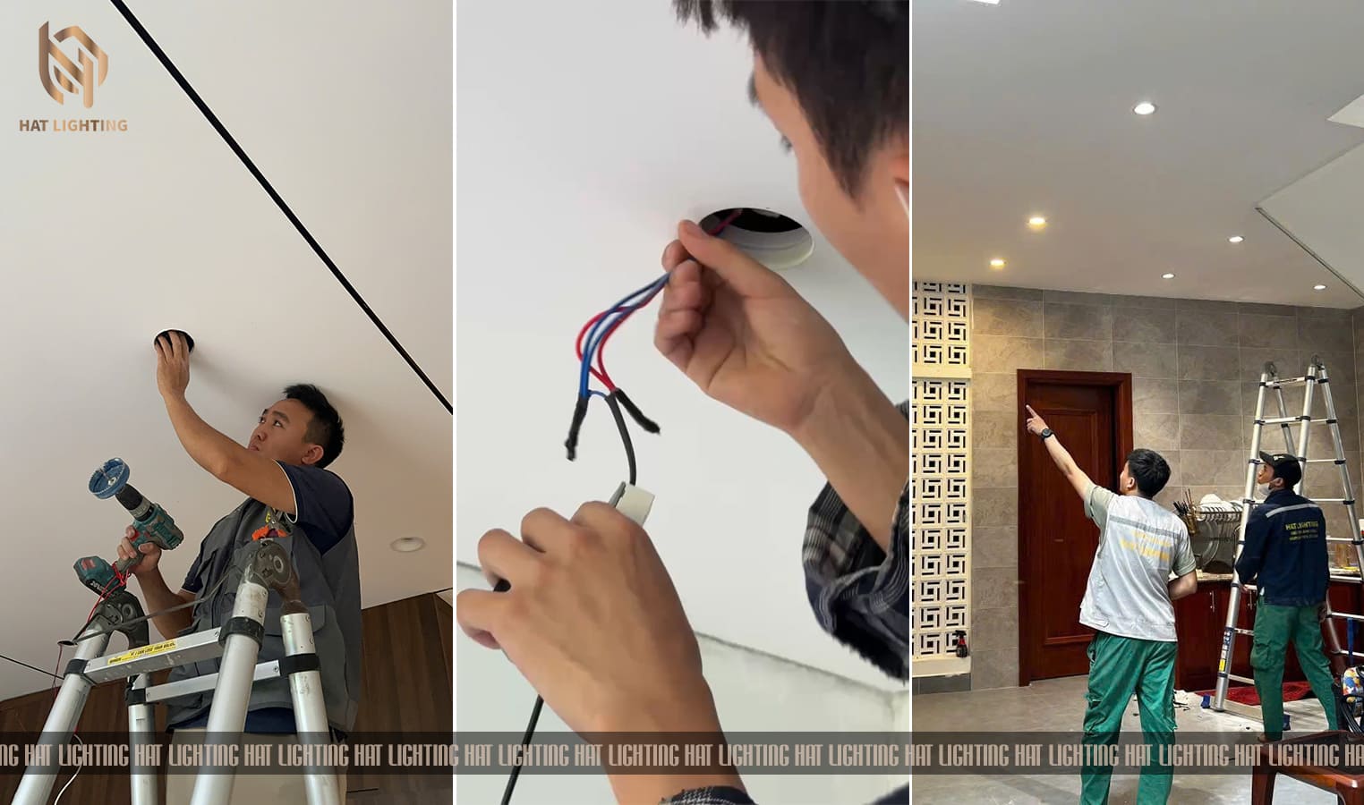 Đèn Âm Trần Thạch Cao 12W: Giải Pháp Chiếu Sáng Toàn Diện Cho Biệt Thự & Nhà Phố 4 Kỹ thuật viên thi công lắp đặt đèn âm trần thạch cao tại công trình ở Nghệ An, Hà Tĩnh.
