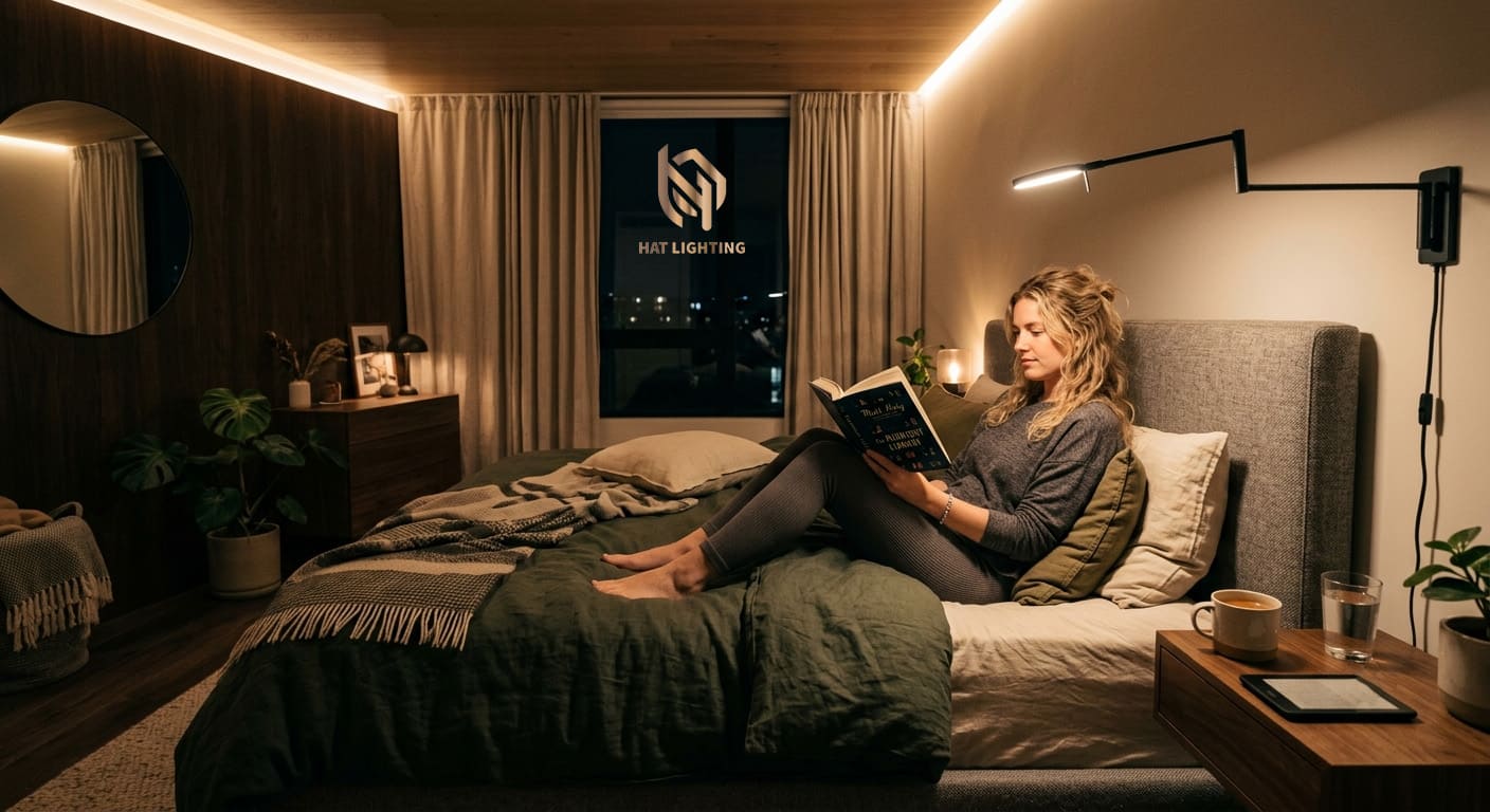 Thiết Kế Chiếu Sáng Trước Hay Sau Thiết Kế Nội Thất? 3 Bố trí thiết kế ánh sáng phòng ngủ chống chói với nhiệt độ màu 3000K ấm áp.