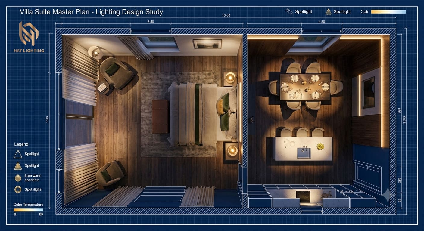 Spotlight Âm Trần Cao Cấp Nghệ An: Trải Nghiệm Đẳng Cấp 2026 4 Bản vẽ thiết kế mô phỏng ánh sáng 3D cho biệt thự từ chuyên gia