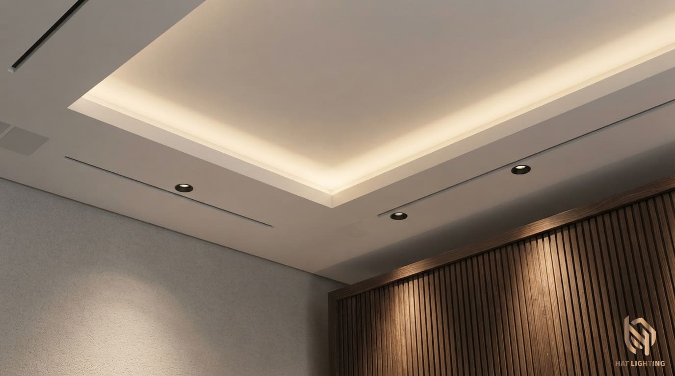 Gợi Ý Thiết Kế Ánh Sáng Phòng Ngủ Đón Đầu Xu Hướng 2026 2 Bố trí đèn downlight và spotlight chống chói sâu cho phòng ngủ giúp bảo vệ mắt tuyệt đối.