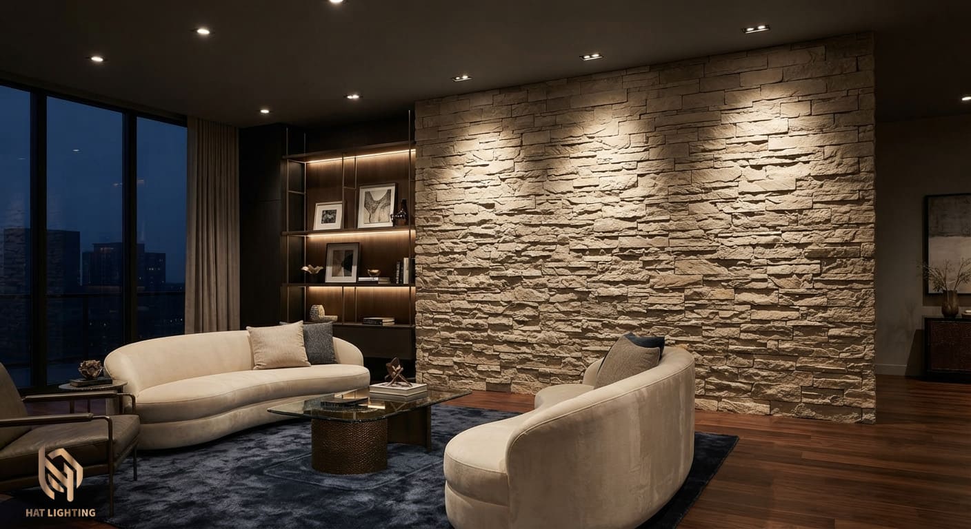Đơn Vị Lắp Đèn Uy Tín Nghệ An 2 Bố trí đèn spotlight góc chiếu hẹp 15 độ và 24 độ cho phòng khách
