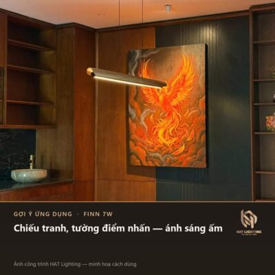 Đèn chiếu tranh âm trần ánh sáng ấm làm nổi bật bức tranh trên tường điểm nhấn, công trình HAT Lighting