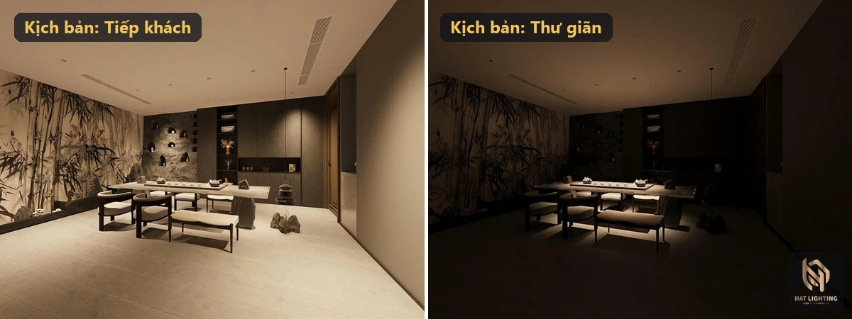 Cùng một không gian với hai kịch bản ánh sáng khác nhau sau khi căn chỉnh